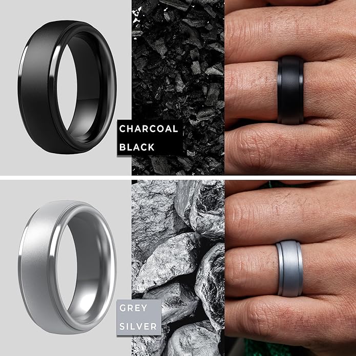 ThunderFit Silicone Rings for Men - 7 Rings / 4 Rings / 1 Ring Step Edge Rubber Wedding Bands 10mm Wide - 2.5mm Thick