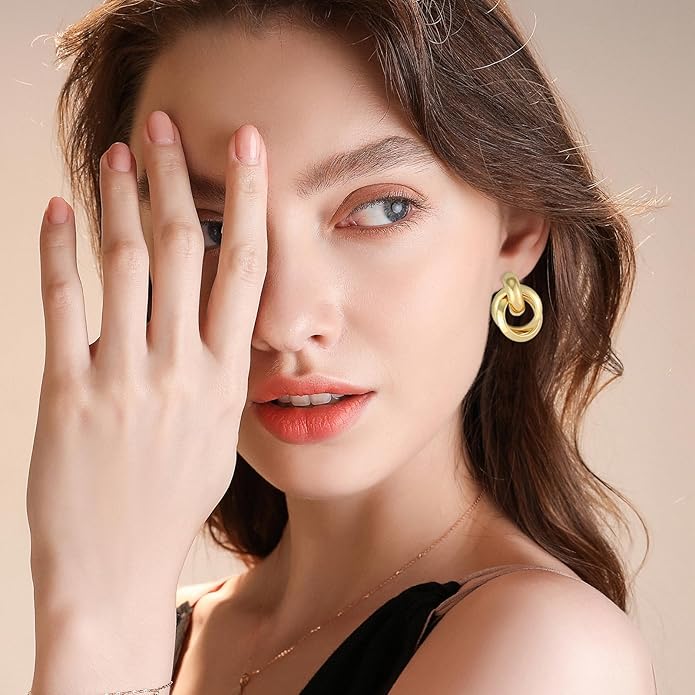 Gold/Silver Statement Geometric Earrings for Women Chunky Gold Knot Link Drop Dangle Earrings Trendy Jewelry Gift