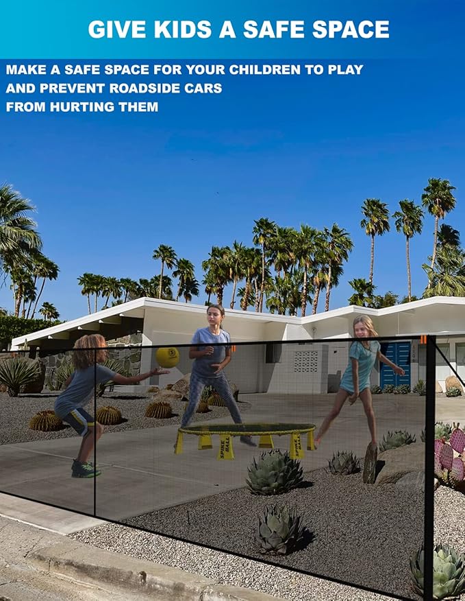 Driveway Fence Guard for Kids Safety: Outdoor Driveway Gate Yard Fence to Stop Ball Barrier Net - Ball Stopper Screen Guard (20 ft Wide 40 inch Tall)