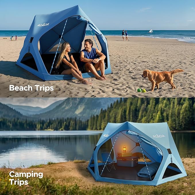 ACACIA Beach Tent Sun Shelter | 4-Person Portable Camping Tent with UPF 50+ Protection | Easy Setup Pop up Sun Shade | 10×10ft Privacy Sunshade for Camping & Backyard-CubbioBaby