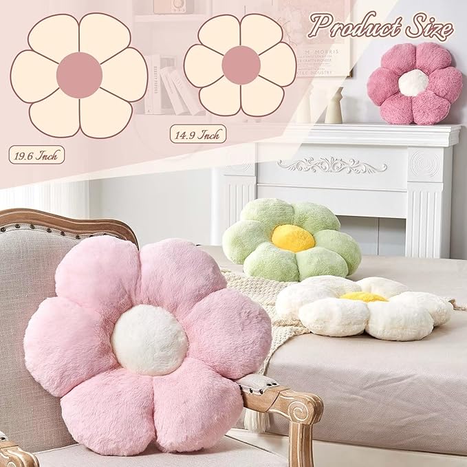 Royal Blue Flower Pillow, Cute Decorative Flower Shaped Throw Pillow with Faux Rabbit Fur, 19.6" Soft Flower Plush Throw Pillow Floor Pillows Room Décor for Bedroom Living Room-CubbioBaby