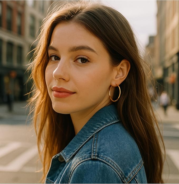 Hypoallergenic 18K Gold Plated Hoop Earrings for Women,Gold Surgical Steel Hoops Earrings, Big Large Thin Hoop Earring for Women, Classic Hoops Everyday Wear 30/40/50/60mm