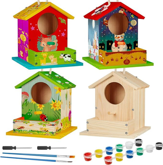 Liliful Wooden Birdhouse Kit DIY Bird House with Paint and Paintbrushes Art and Crafts Painting Kits for Boys Girls Adults Build Paint Classroom Birthday Indoor Outdoor Craft