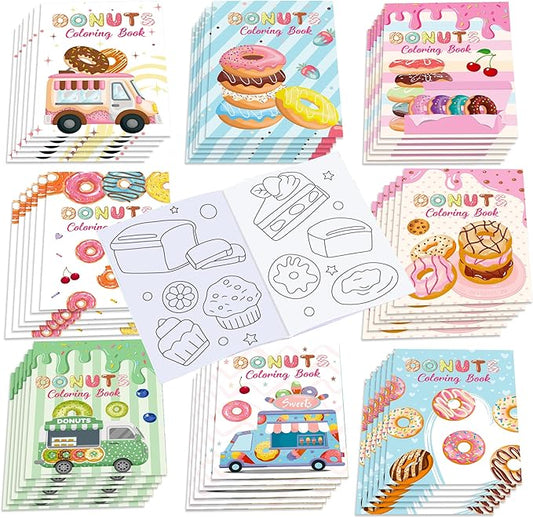 littkeef cliaet 12 Pcs Donut Coloring Books Donut Party Favors Bunnies Bulk Mini Coloring Books Bulk for Kids DIY Art Drawing Activity Book Set for Donut Themed Birthday Party Supplies