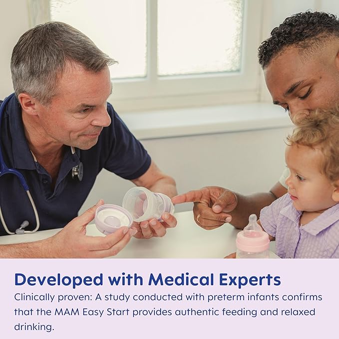MAM Easy Start Anti-Colic Baby Bottles, Extra Slow Flow, Breastfeeding-Like Silicone Nipple Bottle, Reduces Colic, Gas, & Reflux, Easy-to-Clean, BPA-Free, Vented Baby Bottles for Newborns, 0-3 Months-CubbioBaby