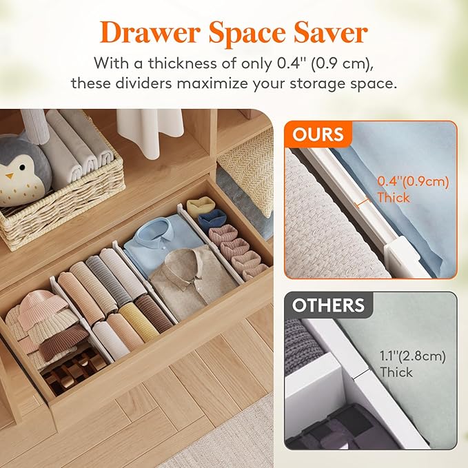 Lifewit 12 Pack Drawer Dividers 4" High, 10.5-16.5" Dresser Drawer Divider, Adjustable Drawer Organizers for Clothes, Plastic Drawers Separators for Dresser, Bedroom, Bathroom, Kitchen, Office-CubbioBaby