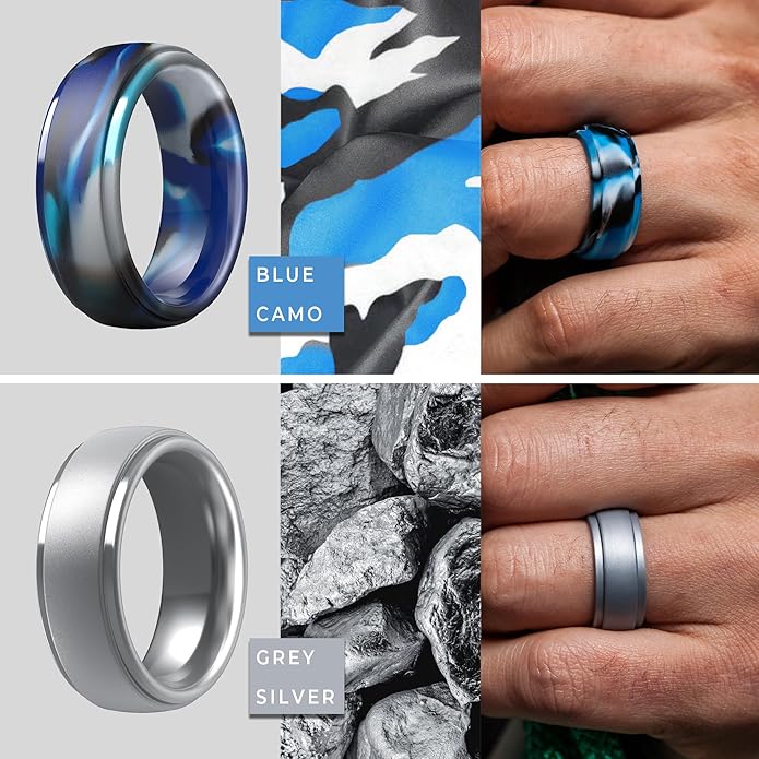 ThunderFit Silicone Rings for Men - 7 Rings / 4 Rings / 1 Ring Step Edge Rubber Wedding Bands 10mm Wide - 2.5mm Thick