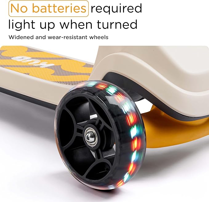 KUB Toddler Scooter for Kids Ages 2+, 3 Wheel Kick Scooter with LED Light-Up Wheels, Adjustable Height Handlebar, Lean-to-Steer, Anti-Slip Deck, Easy-Fold Design, Gift for Boys and Girls-CubbioBaby
