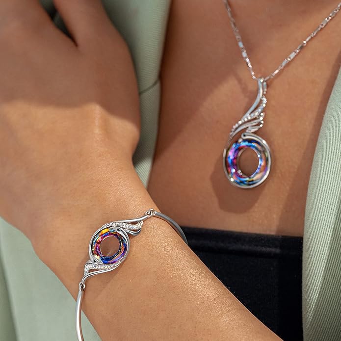 Kate Lynn "Rise From the Ashes" Phoenix Bracelet Made with Crystals from Austria, Adjustable Bangle Bracelet for Women 7"+2", Packaged with Jewelry Box, Birthday Gift for Women, Symbol of Luck and Renewal