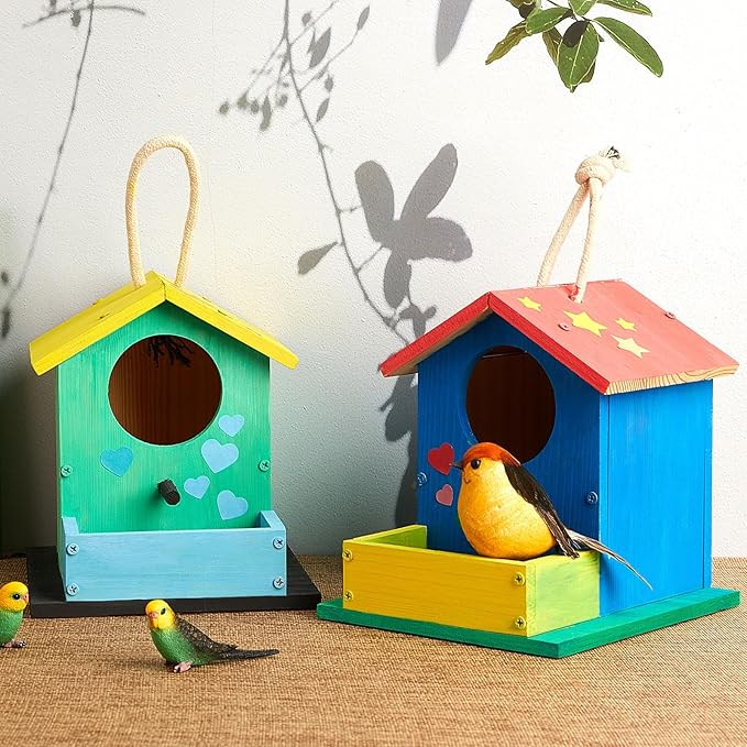 Liliful Wooden Birdhouse Kit DIY Bird House with Paint and Paintbrushes Art and Crafts Painting Kits for Boys Girls Adults Build Paint Classroom Birthday Indoor Outdoor Craft