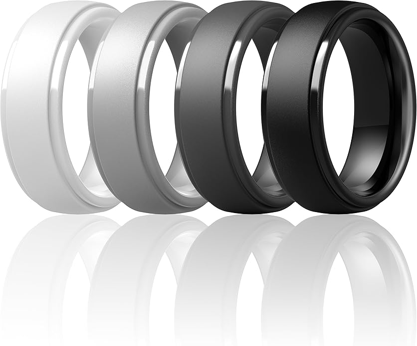 ThunderFit Silicone Rings for Men - 7 Rings / 4 Rings / 1 Ring Step Edge Rubber Wedding Bands 10mm Wide - 2.5mm Thick