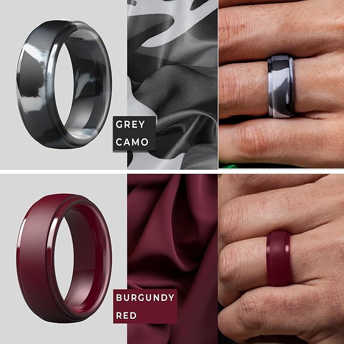 ThunderFit Silicone Rings for Men - 7 Rings / 4 Rings / 1 Ring Step Edge Rubber Wedding Bands 10mm Wide - 2.5mm Thick