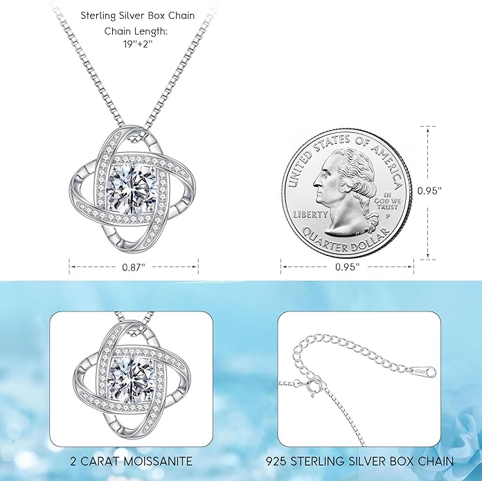 MOOSEA Valentines Day Gifts for Her, 1-3 ct Love Knot Moissanite Necklace VVS1 Clarity Moissanite Pendant Necklace Anniversary Jewelry Gifts Birthday Gifts for Her Wife Girlfriend Mom