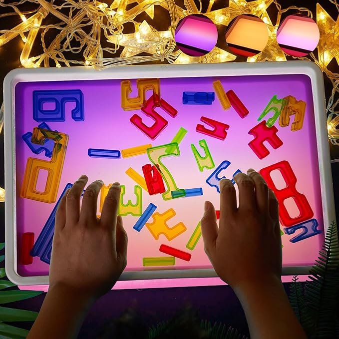 Light Table for Kids Manipulative | Sand Painting Light Box | Kids Light Table | Light Table Toys | Light Up Table for Kids | Sensory Light Table Accesories|3 Modes,10-Level Dimming16"(Pink)