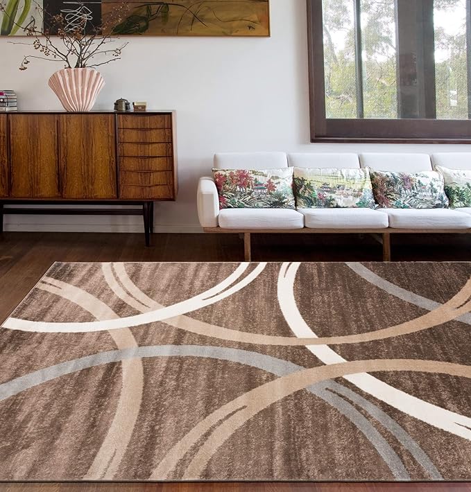 Rugshop Modern Wavy Circles Design Area Rug 5' 3" x 7' 3" Brown-CubbioBaby