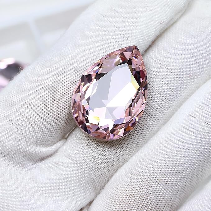 8Pcs Teardrop Crystal Pointback Rhinestones,30 * 20mm Large Glass Rhinestones Gem Stones for Crafts Dress Shoes Jewelry Making，Pink