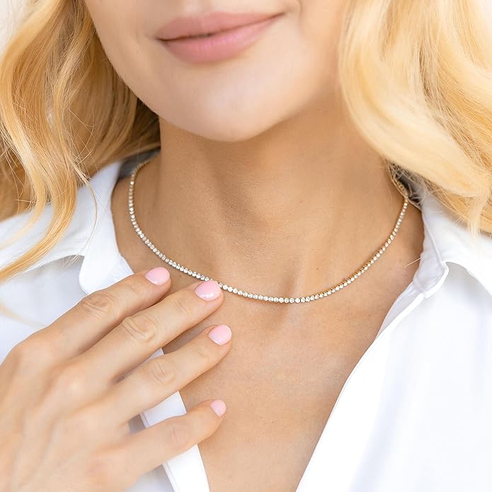 Tennis Necklace for Women, 14K Gold/Silver Plated Rhinestone Choker Necklace for Women, Dainty Cubic Zirconia Cut Faux Diamond Chain