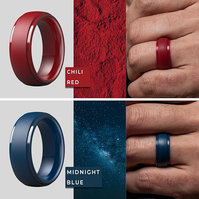 ThunderFit Silicone Rings for Men - 7 Rings / 4 Rings / 1 Ring Step Edge Rubber Wedding Bands 10mm Wide - 2.5mm Thick