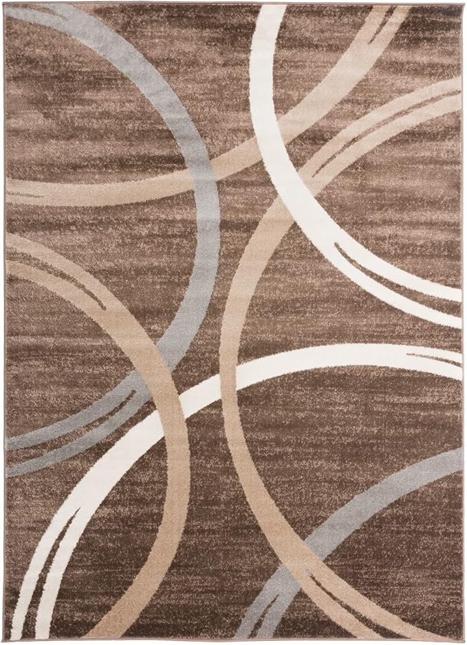 Rugshop Modern Wavy Circles Design Area Rug 5' 3" x 7' 3" Brown-CubbioBaby