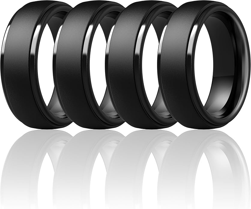 ThunderFit Silicone Rings for Men - 7 Rings / 4 Rings / 1 Ring Step Edge Rubber Wedding Bands 10mm Wide - 2.5mm Thick