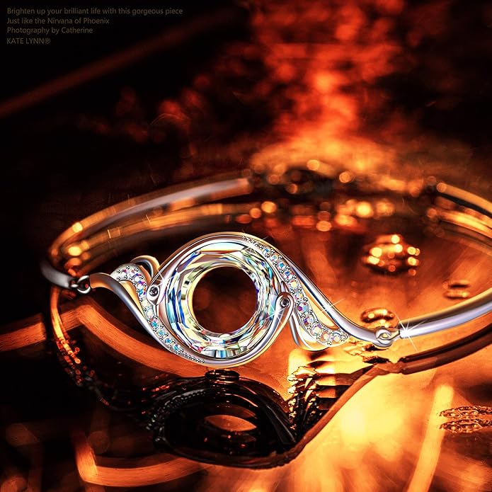 Kate Lynn "Rise From the Ashes" Phoenix Bracelet Made with Crystals from Austria, Adjustable Bangle Bracelet for Women 7"+2", Packaged with Jewelry Box, Birthday Gift for Women, Symbol of Luck and Renewal