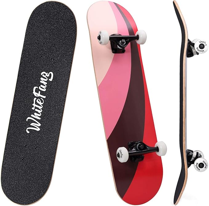 WhiteFang Skateboards for Beginners, Complete Skateboard 31 x 7.88, 7 Layer Canadian Maple Double Kick Concave Standard and Tricks Skateboards for Kids and Beginners-CubbioBaby