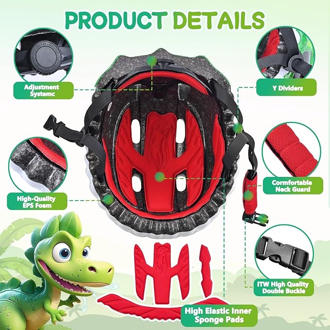 Toddler/Kids Bike Helmet Set for Boys Girls 3D Adjustable Kids Helmet Protective Gear Set Knee Elbow Wrist Pads and Multi-Sports Skateboard Scooter Cycling Roller Balance Bike-CubbioBaby