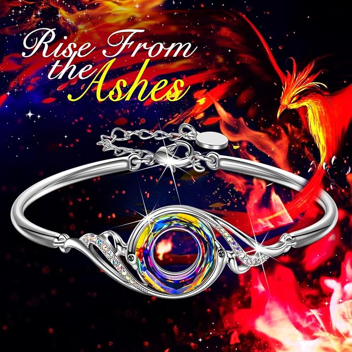 Kate Lynn "Rise From the Ashes" Phoenix Bracelet Made with Crystals from Austria, Adjustable Bangle Bracelet for Women 7"+2", Packaged with Jewelry Box, Birthday Gift for Women, Symbol of Luck and Renewal