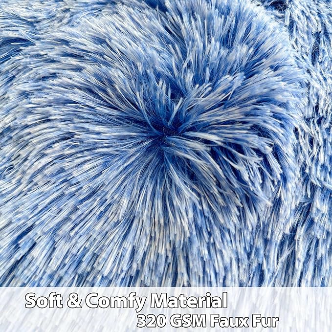 LIFEREVO Fluffy Faux Fur Bean Bag Chair Cover Blue (No Filler), Ultra-soft Stuffed Animal Storage Bean Bag Cover for Kids Adults, Premium Furry Bean Bag Cover for Plush Toys Memory Foam (Ombre Blue)