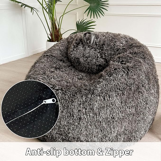 LIFEREVO Fluffy Bean Bag Chair Cover (No Filler), Soft Faux Fur Stuffed Animal Bean Bag Storage Cover for Adults Teens, Furry Comfy Stuffy Beanbag Cover for Plush Toys or Textile (Ombre Dark Grey)
