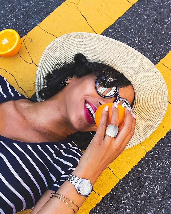 Gold and Silver Rings for Women, Chunky Signet Statement Rings Gold Plated Band Ring Wide Metal Square Rings Cocktail Costume Jewelry