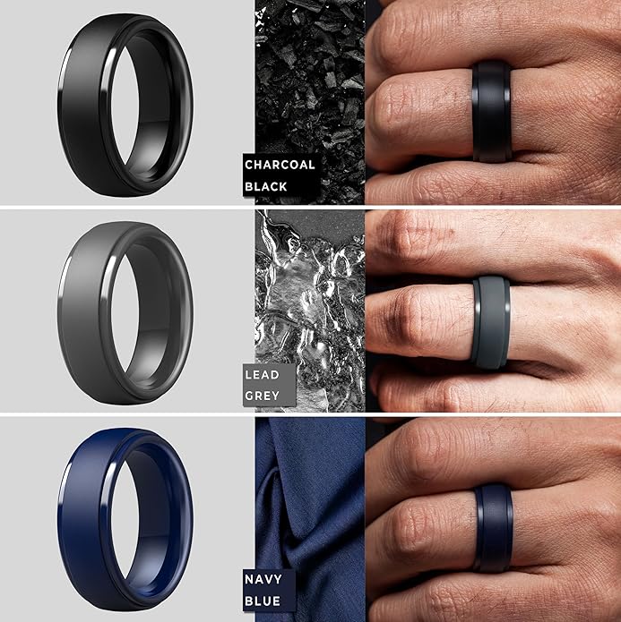 ThunderFit Silicone Rings for Men - 7 Rings / 4 Rings / 1 Ring Step Edge Rubber Wedding Bands 10mm Wide - 2.5mm Thick