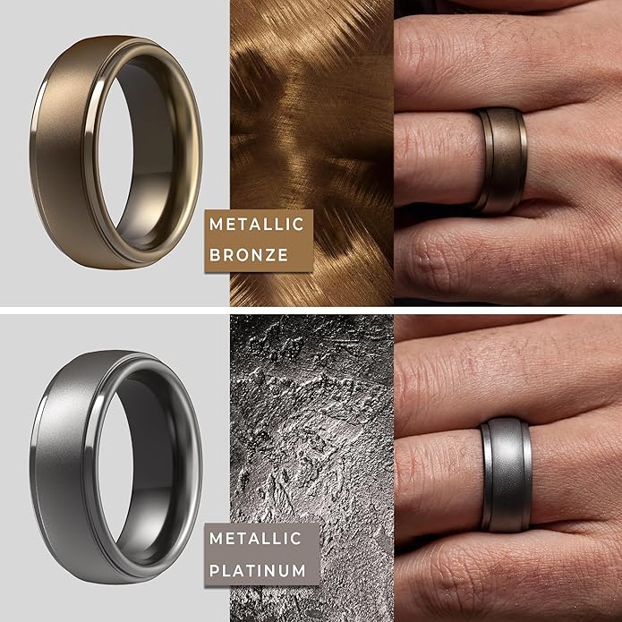 ThunderFit Silicone Rings for Men - 7 Rings / 4 Rings / 1 Ring Step Edge Rubber Wedding Bands 10mm Wide - 2.5mm Thick