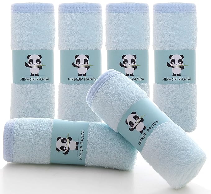 HIPHOP PANDA Baby Washcloths, Rayon Made from Bamboo - 2 Layer Ultra Soft Absorbent Newborn Bath Face Towel - Reusable Baby Wipes for Delicate Skin - Blue, 6 Pack-CubbioBaby