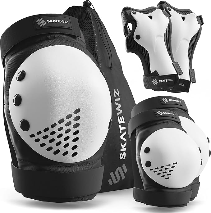 SKATEWIZ Skateboard Pads Protective Gear Set for Kids - Smash - Roller Skate Pads [6pc] - Elbow Pads Roller Derby and Knee Pads Kids Skating with Wrist Guards for Kids and Adults-CubbioBaby