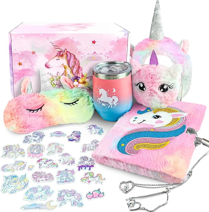 LINAYE Unicorn Gifts for Girls Age 6-8, Unicorn Gifts Box for Girls Age 5 6 7 8, Christmas Birthday Gifts for Girls Unicorn Christmas Basket for Girls