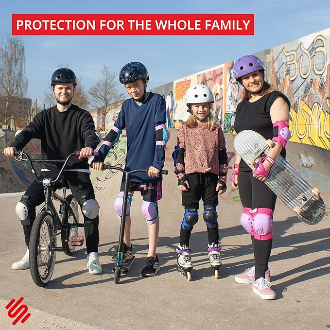 SKATEWIZ Skateboard Pads Protective Gear Set for Kids - Smash - Roller Skate Pads [6pc] - Elbow Pads Roller Derby and Knee Pads Kids Skating with Wrist Guards for Kids and Adults-CubbioBaby