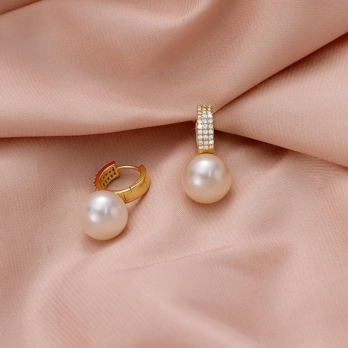 Pearl Earrings for Women 14K Gold Plated Hypoallergenic Pearl Earrings 5A Cubic Zirconia Dangle Earrings Elegant Jewelry