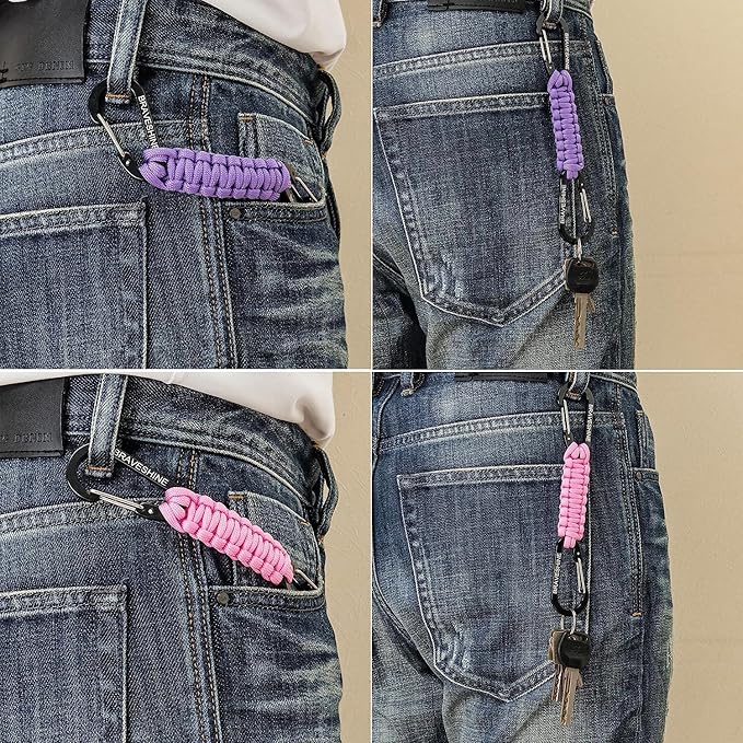 BRAVESHINE Paracord Keychain Carabiner Clip, D Ring Lanyard Hanger Stroller Hook for Water Bottle, Key, Backpacks, Men, Women-CubbioBaby