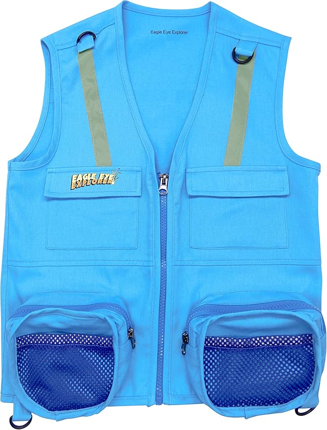 Light Blue Kids X-Small Safety Cargo Vest with Hat Fits Size 2T-4T (Light Blue, X-Small)