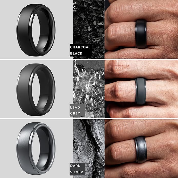 ThunderFit Silicone Rings for Men - 7 Rings / 4 Rings / 1 Ring Step Edge Rubber Wedding Bands 10mm Wide - 2.5mm Thick